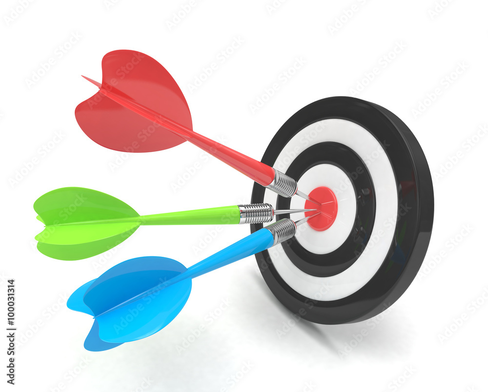 Three multicolor arrows darts in center. Three multicolor arrows darts in center.