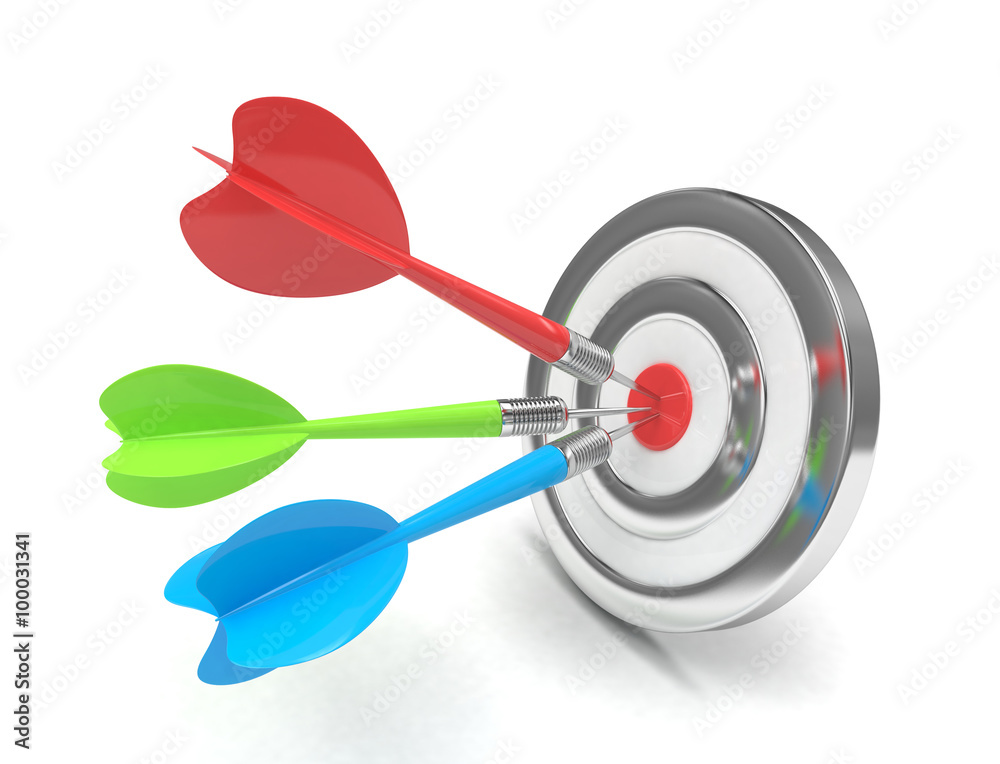 Three multicolor arrows darts in center. Three multicolor arrows darts in center.