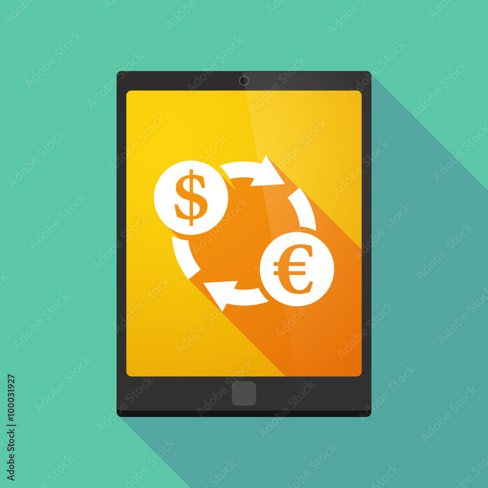 Long shadow tablet pc icon with a dollar euro exchange sign Long shadow tablet pc icon with a dollar euro exchange sign