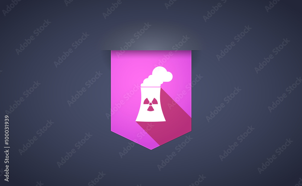 Long shadow ribbon icon with a nuclear power station Long shadow ribbon icon with a nuclear power station