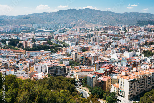 Cityscape panoramic aerial view of Malaga, Spain. Panorama of re