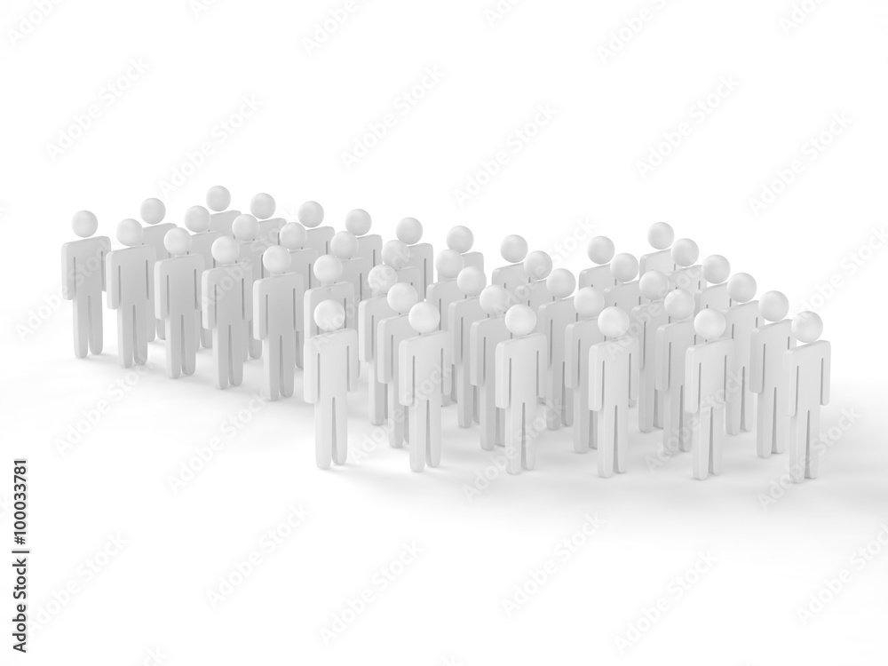 Many 3d people figure in arrow shape with the leader in front