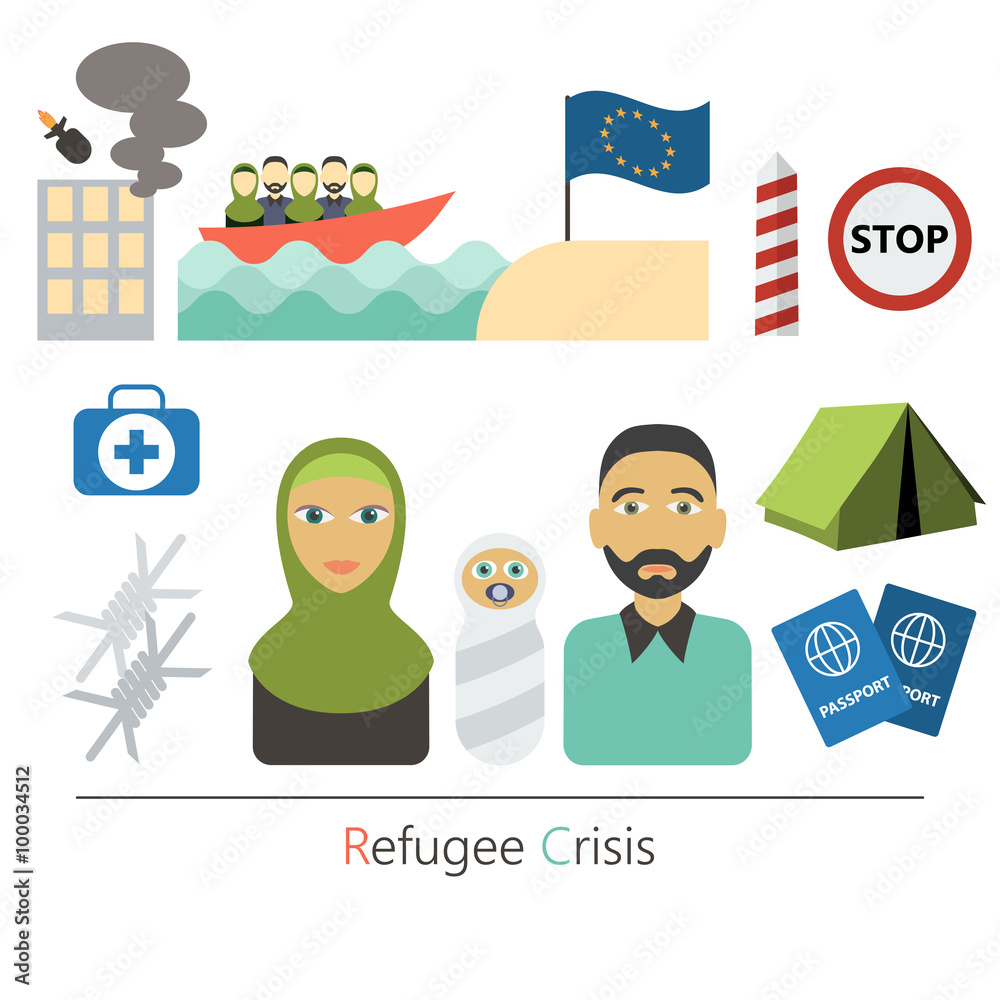 Refugee crisis flat vector concept. War victims concept. Infographic elements. Set of flat icons cartoon character design. Refugee crisis flat vector concept. War victims concept. Infographic elements. Set of flat icons cartoon character design.