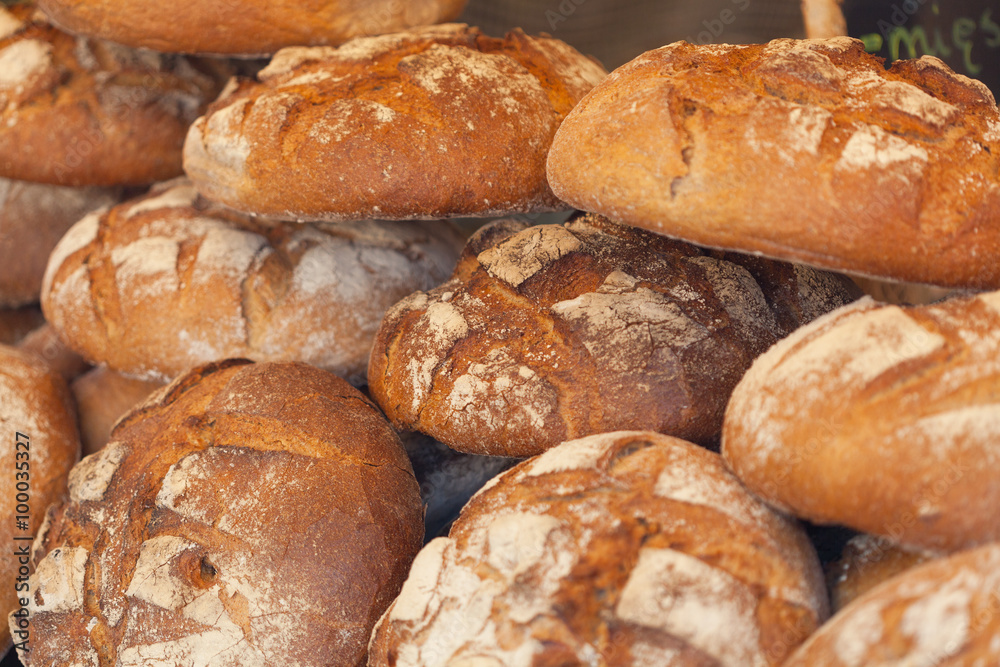 Traditional bread in polish food market in Krakow, Poland.