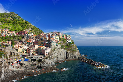 View of Manarola. Manarola is a small town in the province of La Spezia, Liguria, Italy.