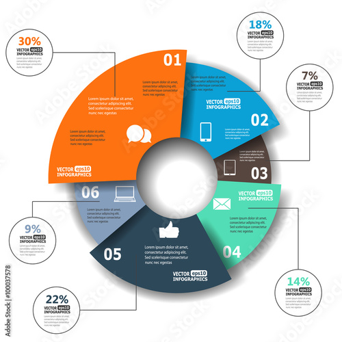 Modern paper infographics in a pie chart for web, banners, mobil