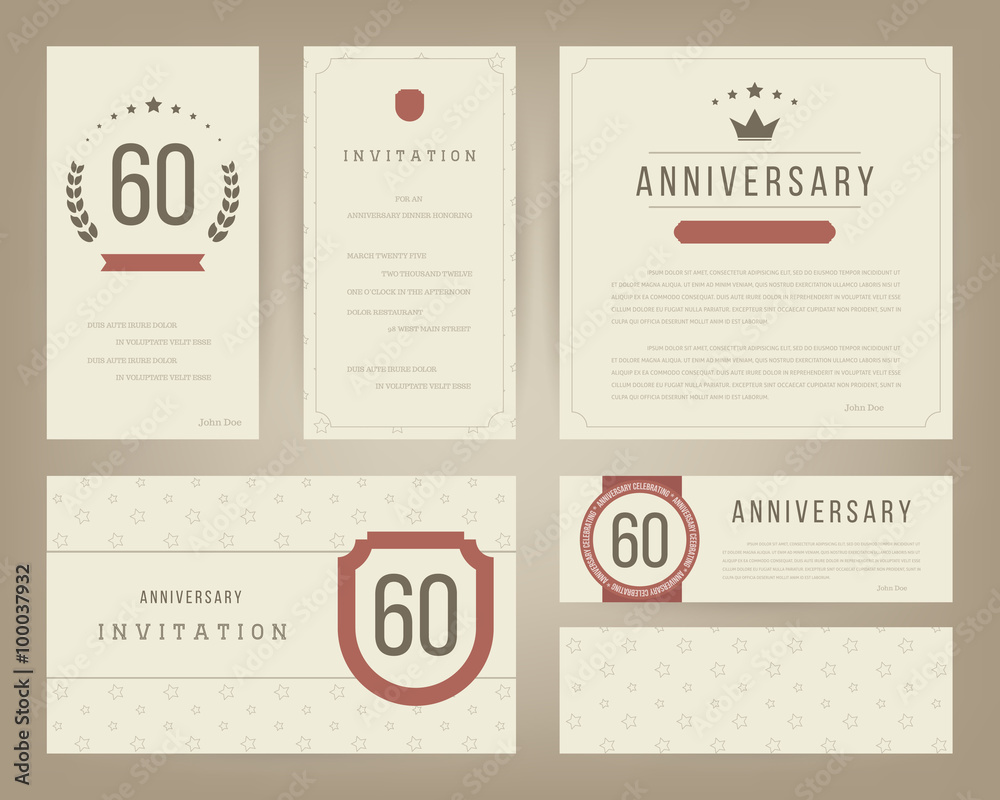 Sixty years anniversary invitation cards template. Vector illustration.
