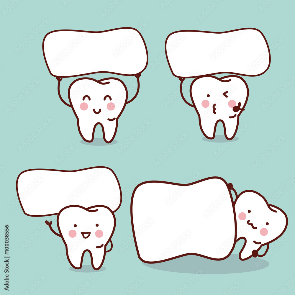 Obraz premium cute cartoon tooth with billboard