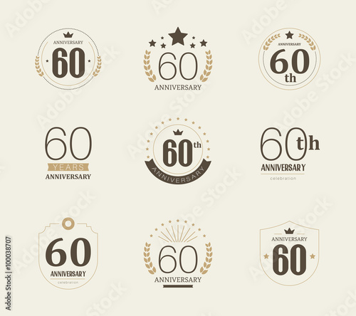 Sixty years anniversary celebration logotype. 60th anniversary logo set.