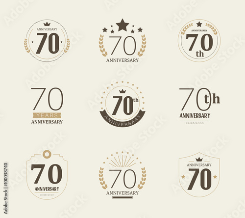 Seventy years anniversary celebration logotype. 70th anniversary logo set.