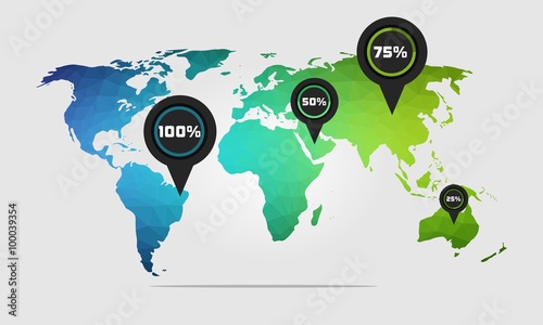 High Quality World Map Polygon Background With Green And Blue Color Vector Illustration
