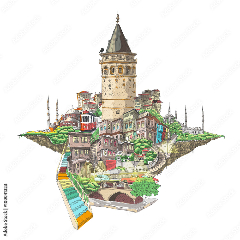 Fototapeta premium vector drawing istanbul galata tower view