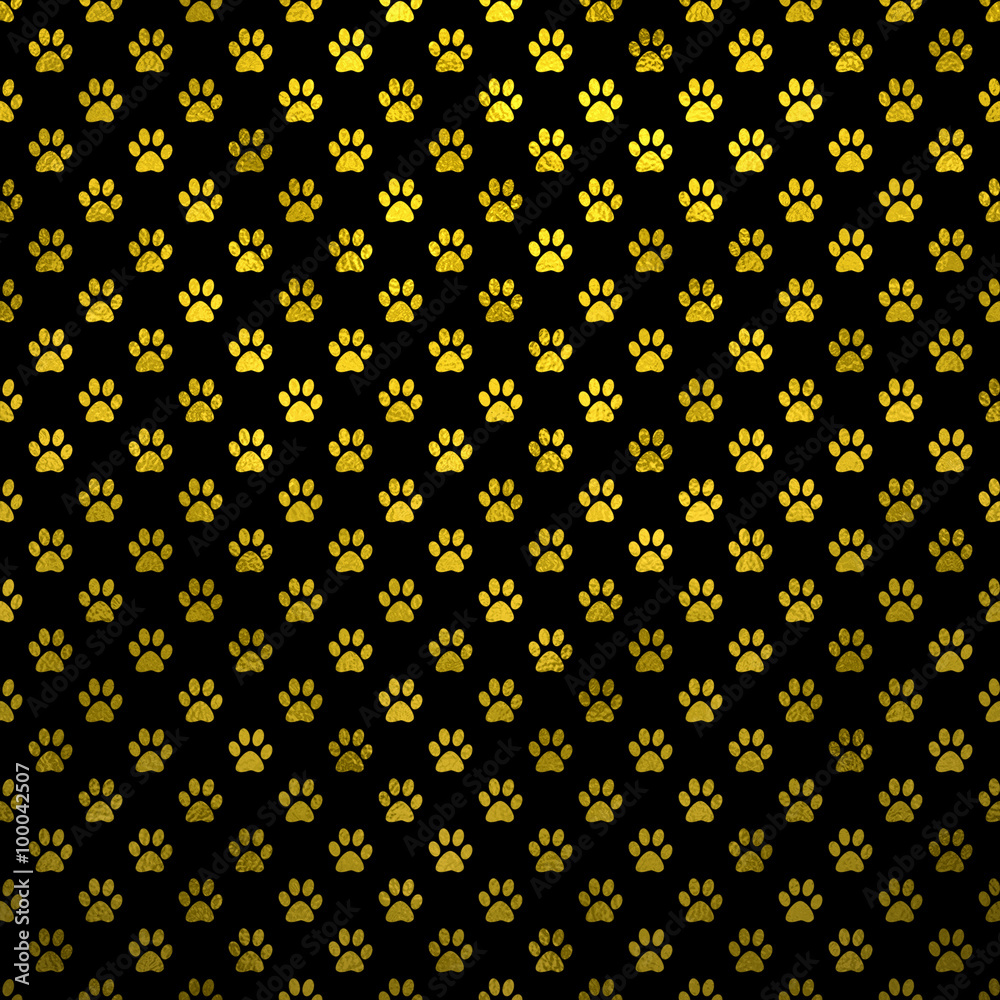 Gold Black Dog Paw Metallic Foil Polka Dot Texture Background Pa