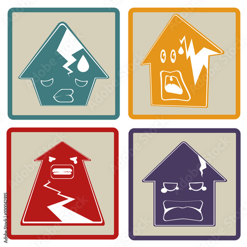 Flat design of cracked houses.