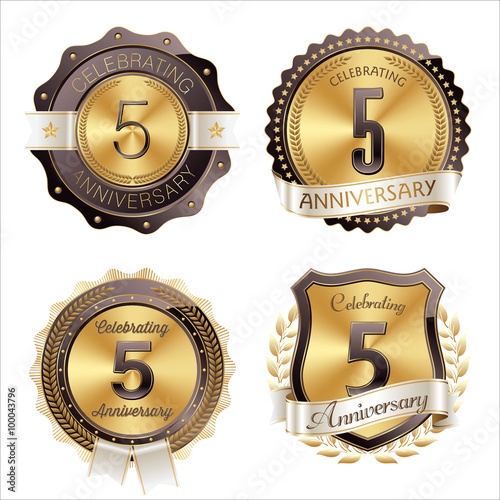 Gold and Brown Anniversary Badges 5th Year's Celebration