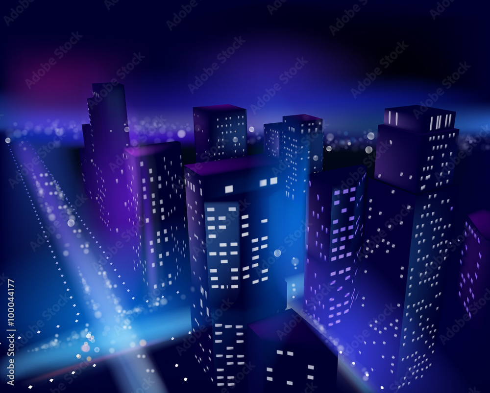 Town at night. Vector illustration.