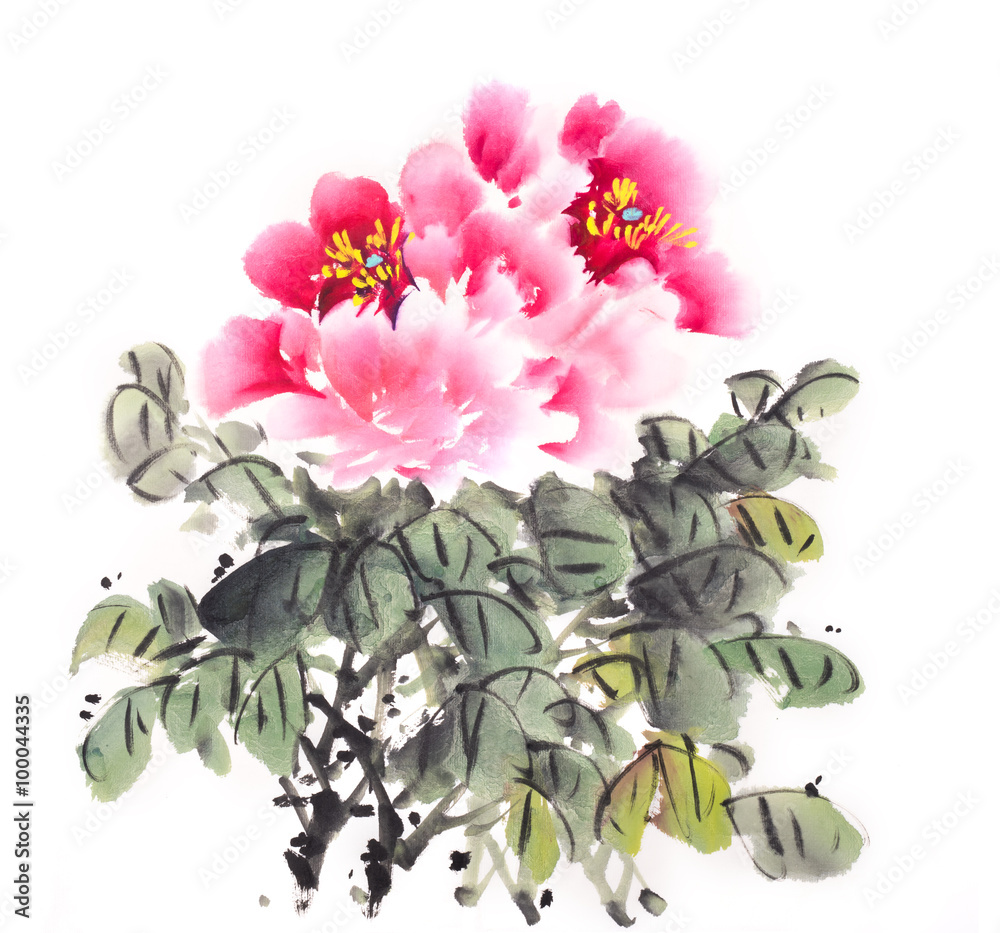 peony flower,Traditional chinese ink and wash painting.
