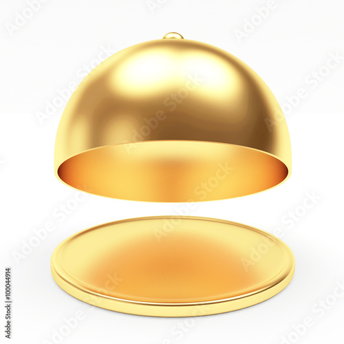 Golden tray with lid open isolated on white background