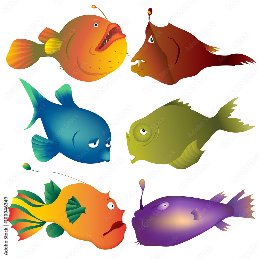 Bright and Stylish Cartoon Deep-water Fishes. Stock Vector | Adobe Stock Bright and Stylish Cartoon Deep-water Fishes. Stock Vector | Adobe Stock