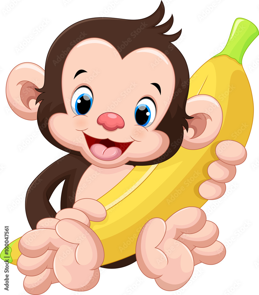 Naklejka premium Cute monkey holding a banana