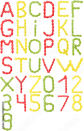 full English alphabet and numbers of  colors candy photo