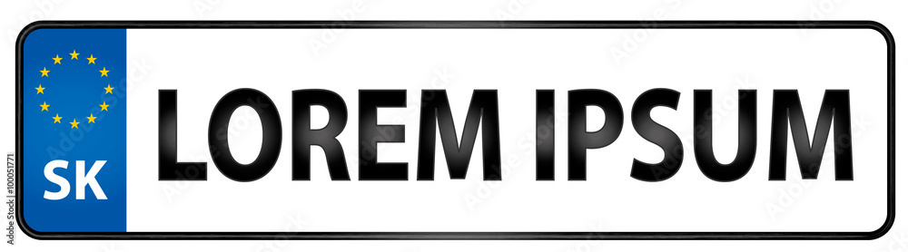 Fototapeta premium Vehicle registration plate of Slovakia Illustration