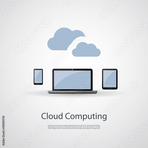Cloud Computing and Networks Concept with Laptop Computer, Tablet and Smartphone. Eps 10 Stock Vector Illustration
