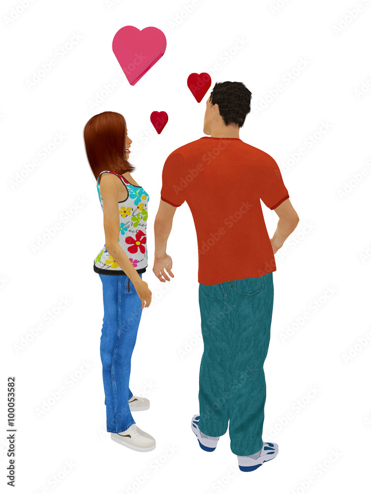 a computer rendered illustration of a young couple in love a computer rendered illustration of a young couple in love