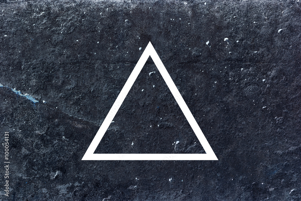 White flat triangle on abstract stone background. Abstract psychedelic background.