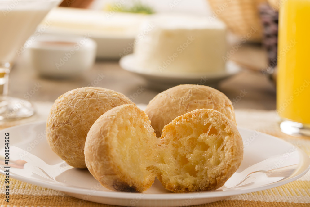 Brazilian cheese buns . Table cafe in the morning with cheese bread.