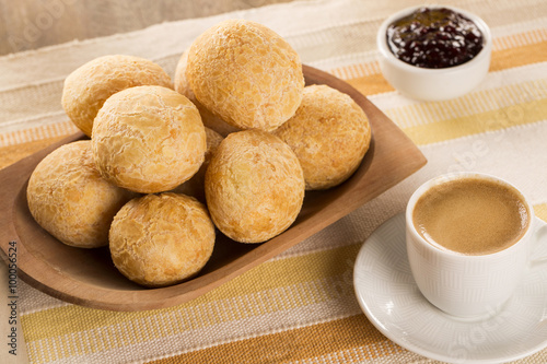 Brazilian cheese buns . Table cafe in the morning with cheese bread.