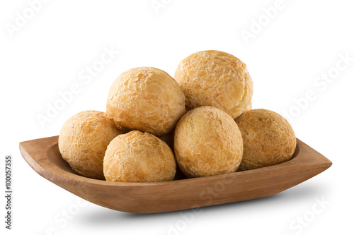 Brazilian cheese buns in white background.