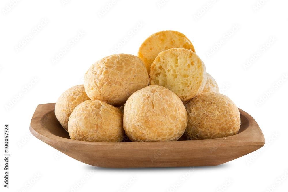 Brazilian cheese buns in white background.