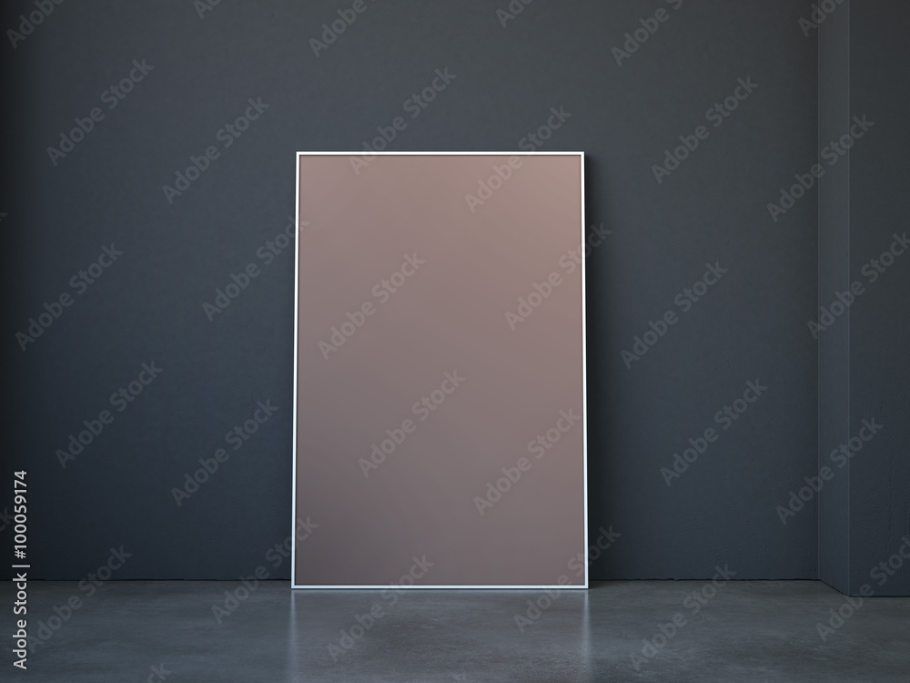 Rad picture frame in the dark interior. 3d rendering Rad picture frame in the dark interior. 3d rendering