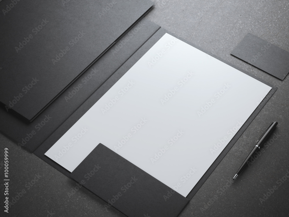 Blank white shhet in black folder - obrazy, fototapety, plakaty 