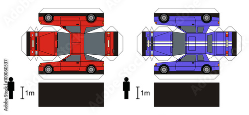 Paper model of two sports cars / any real types, vector illustration