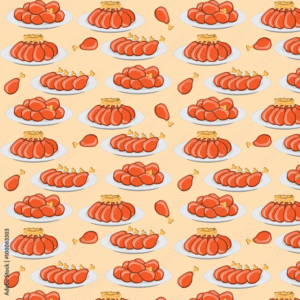 vector illustration fried chicken legs seamless pattern