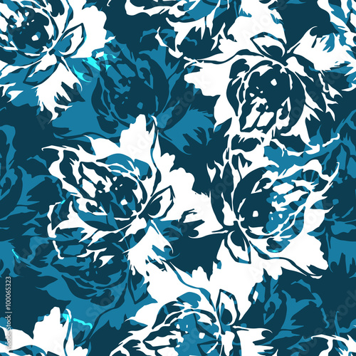 Tapety Bezszwowy kwiecisty wzór z różami na błękitnym tle