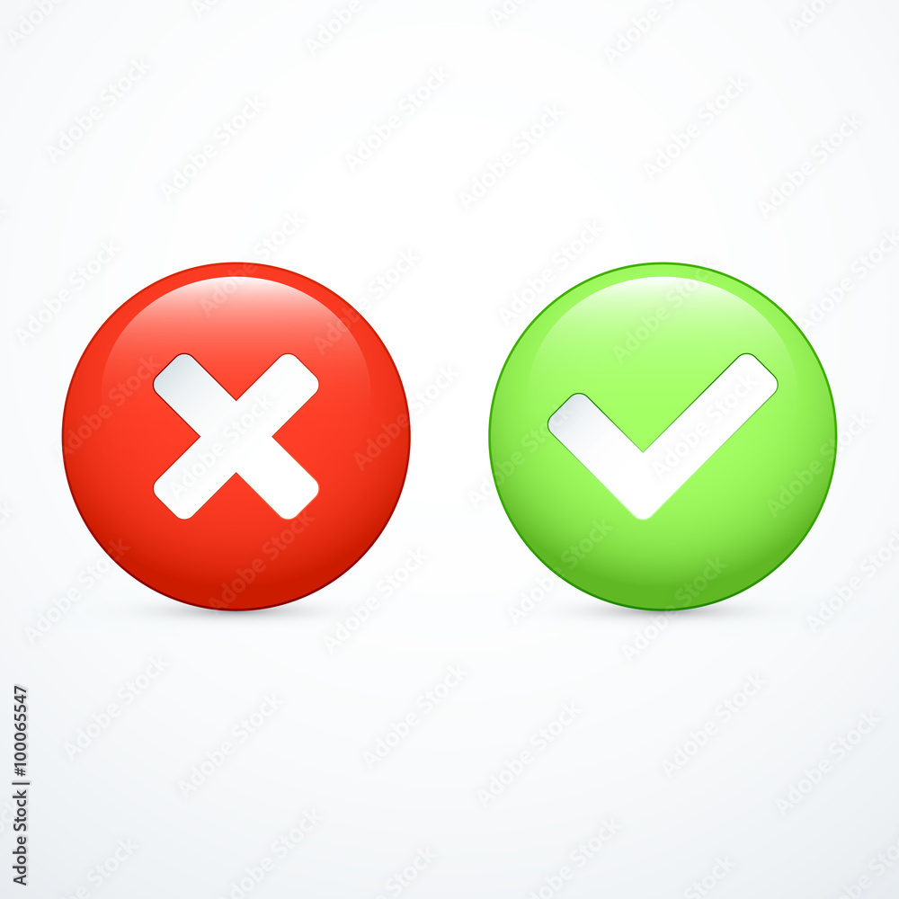 Check marks. Tick and cross. Check marks. Tick and cross.