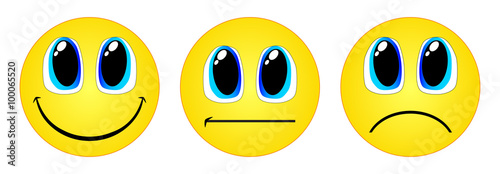 Three emoticons - smiling, neutral and sad