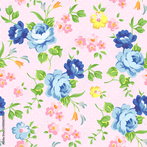  Beautiful floral seamless pattern with blue roses