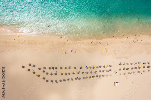 Aerial view of Santa Maria beach parasol and deck chair in Sal I photo