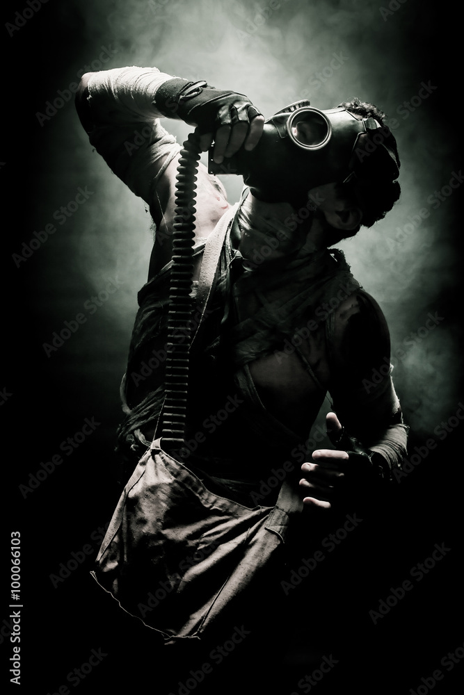Naklejka premium man in gas mask