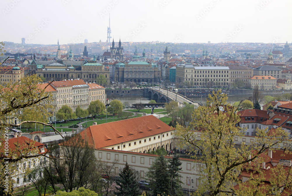 PRAGUE, CZECH REPUBLIC - APRIL 23, 2013: The aerial view of Prague in a morning fog from Hradcany district