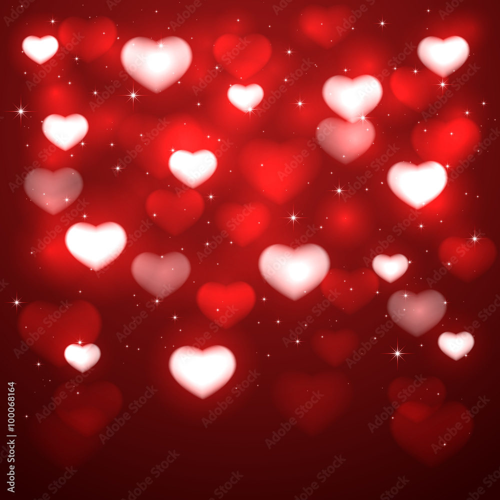 Valentines hearts on red background
