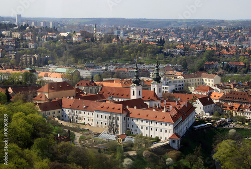 PRAGUE, CZECH REPUBLIC - APRIL 24, 2013: The aerial view of Strahov Monastery from Petrin Hill. Prague, Czech Republic