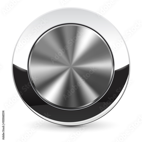 Metal round button. Chrome frame. 