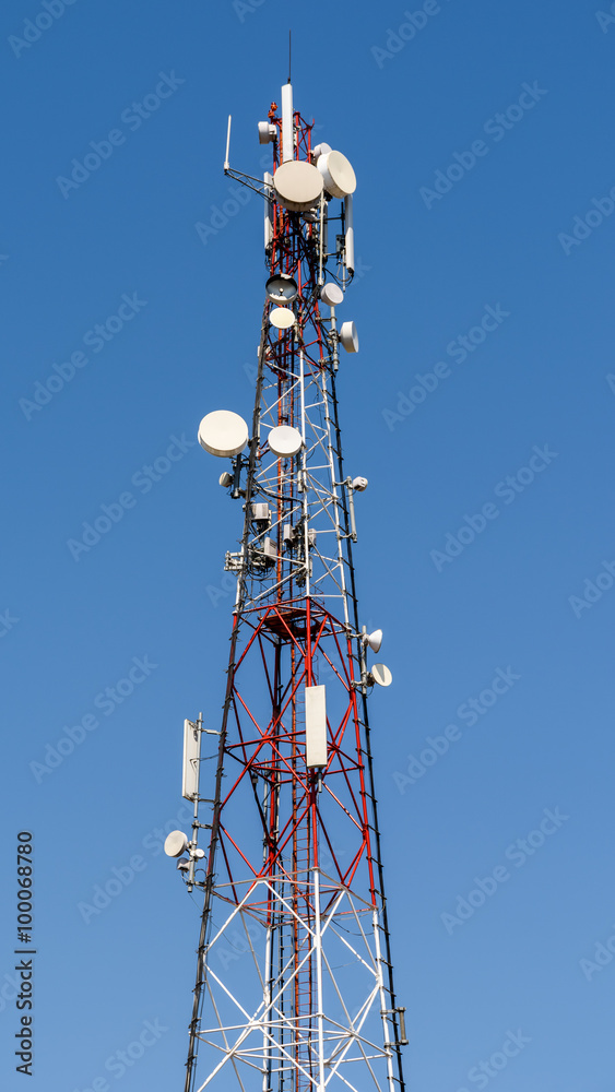 Broadcast Satellite Antenna Tower On Blue Sky Broadcast Satellite Antenna Tower On Blue Sky