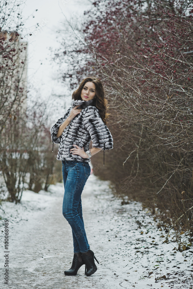 Beautiful girl in a fur coat on a winter walk 4977. Beautiful girl in a fur coat on a winter walk 4977.