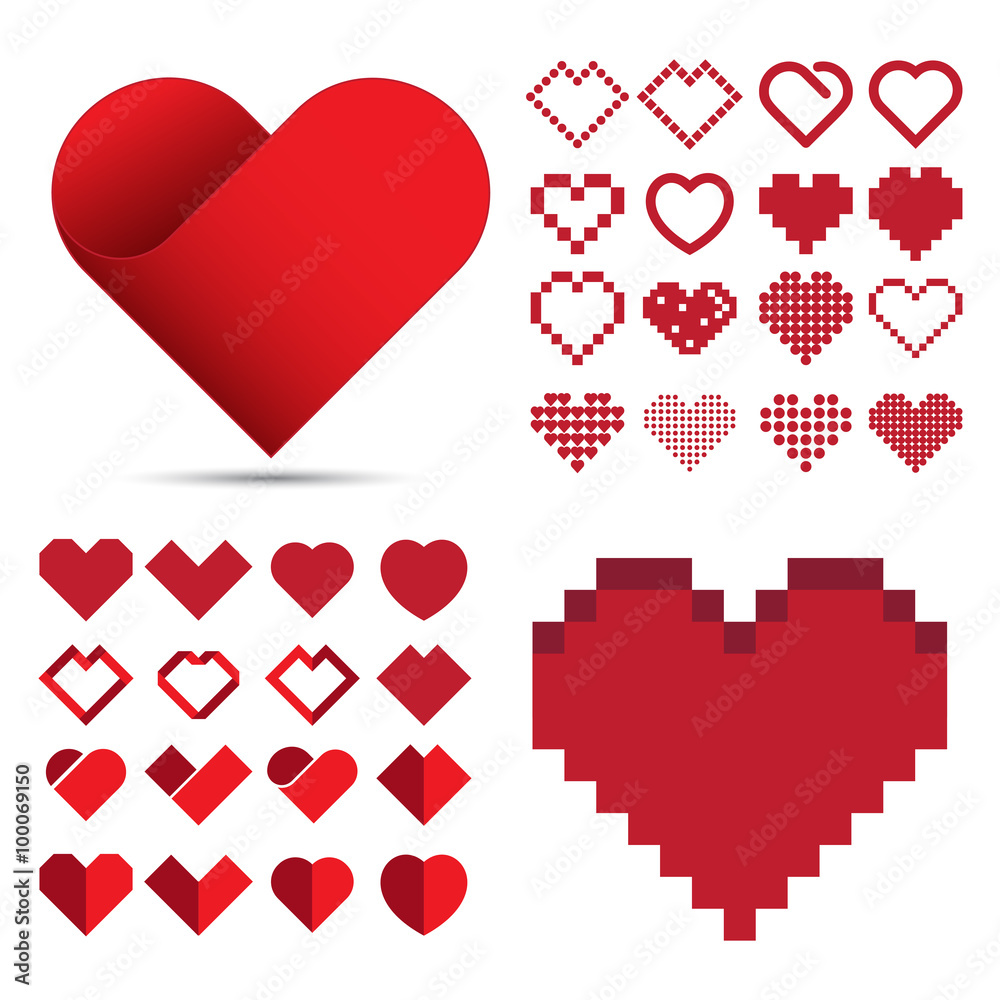 Red heart icon set . Illustration eps10 Stock Vector | Adobe Stock